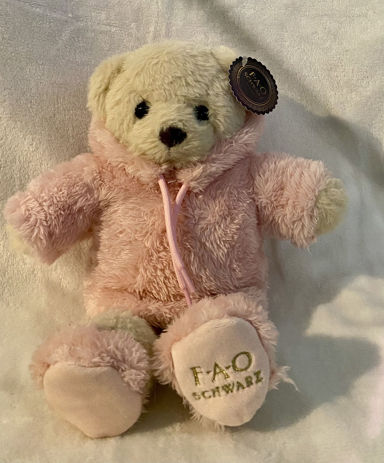 FAO Schwarz 9.5" Teddy Bear With Hoodie And Pink Slippers