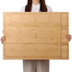 30X21 Inch Oversized Bamboo Cutting Board, Stove Lid, Sink Cover, Noodle Board, with Detachable Legs and Detachable Anti-Slip Front Edge, Suitable F
