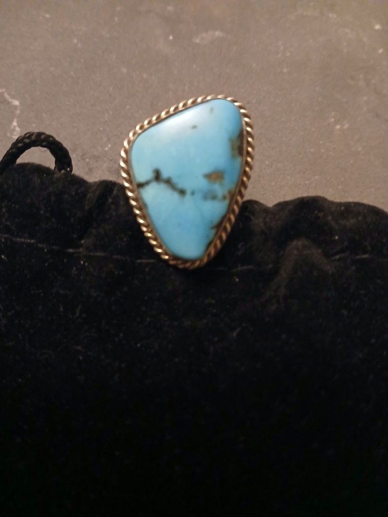 Turquoise Ring Set In Sterling Silver.  Size 8