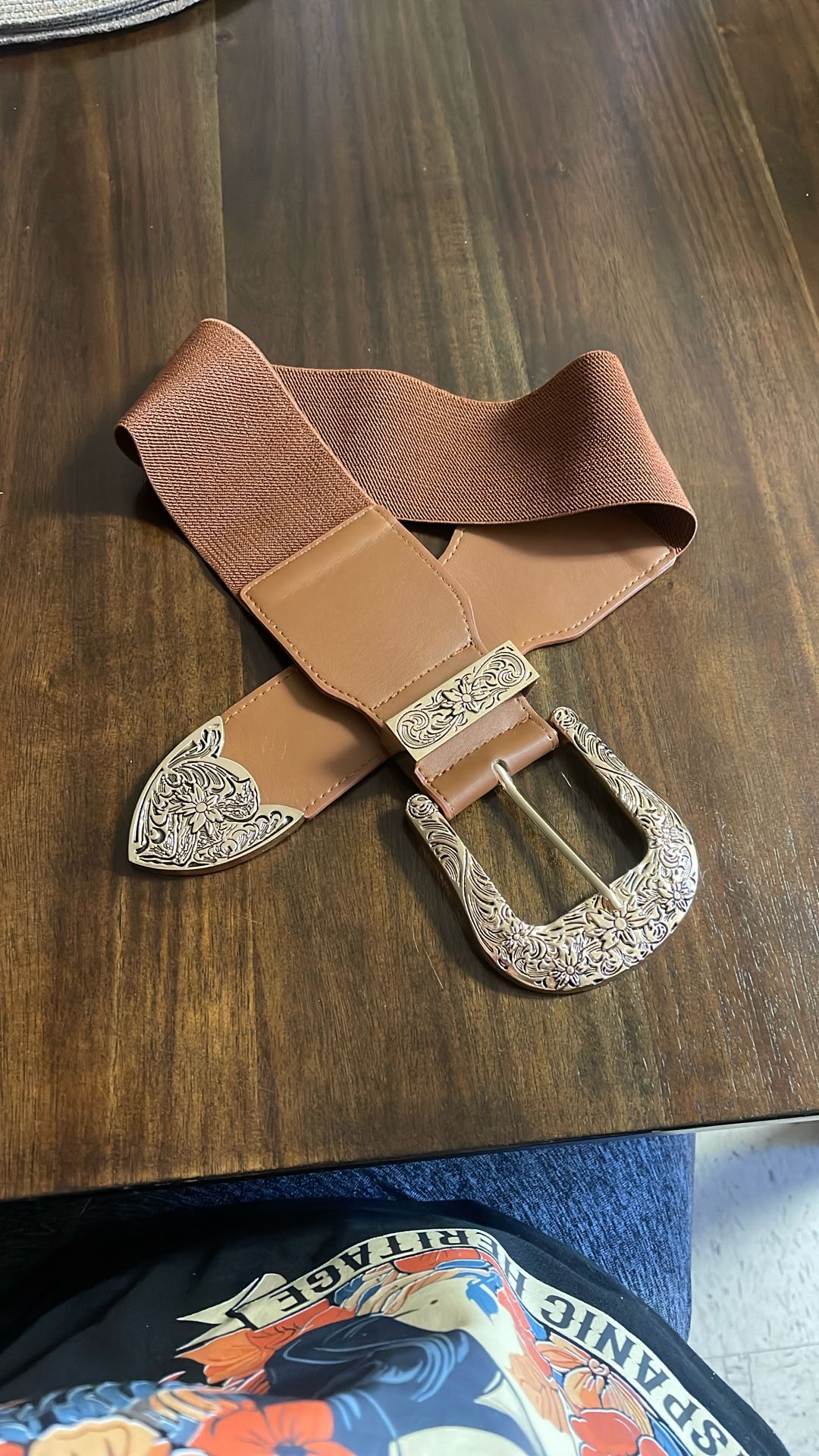 Brown Stretch Gold Buckle Belt New