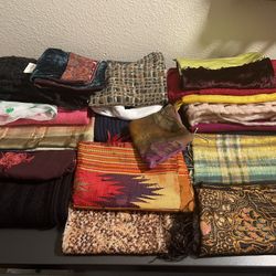 Bundle Of 21 Scarves And Shawls 