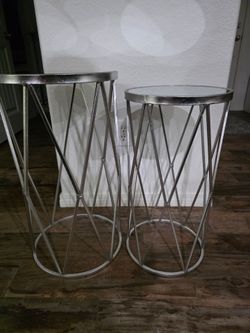 Set of two glass round end tables