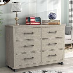 52" Dresser with 6 Drawers Beige - Festivo: Modern Style, MDF Construction, Meets Safety Standards