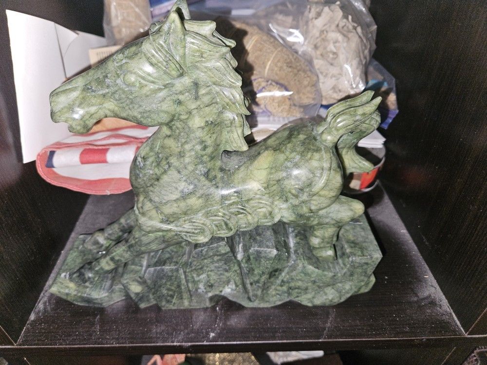 Green Marble Stallion Statue
