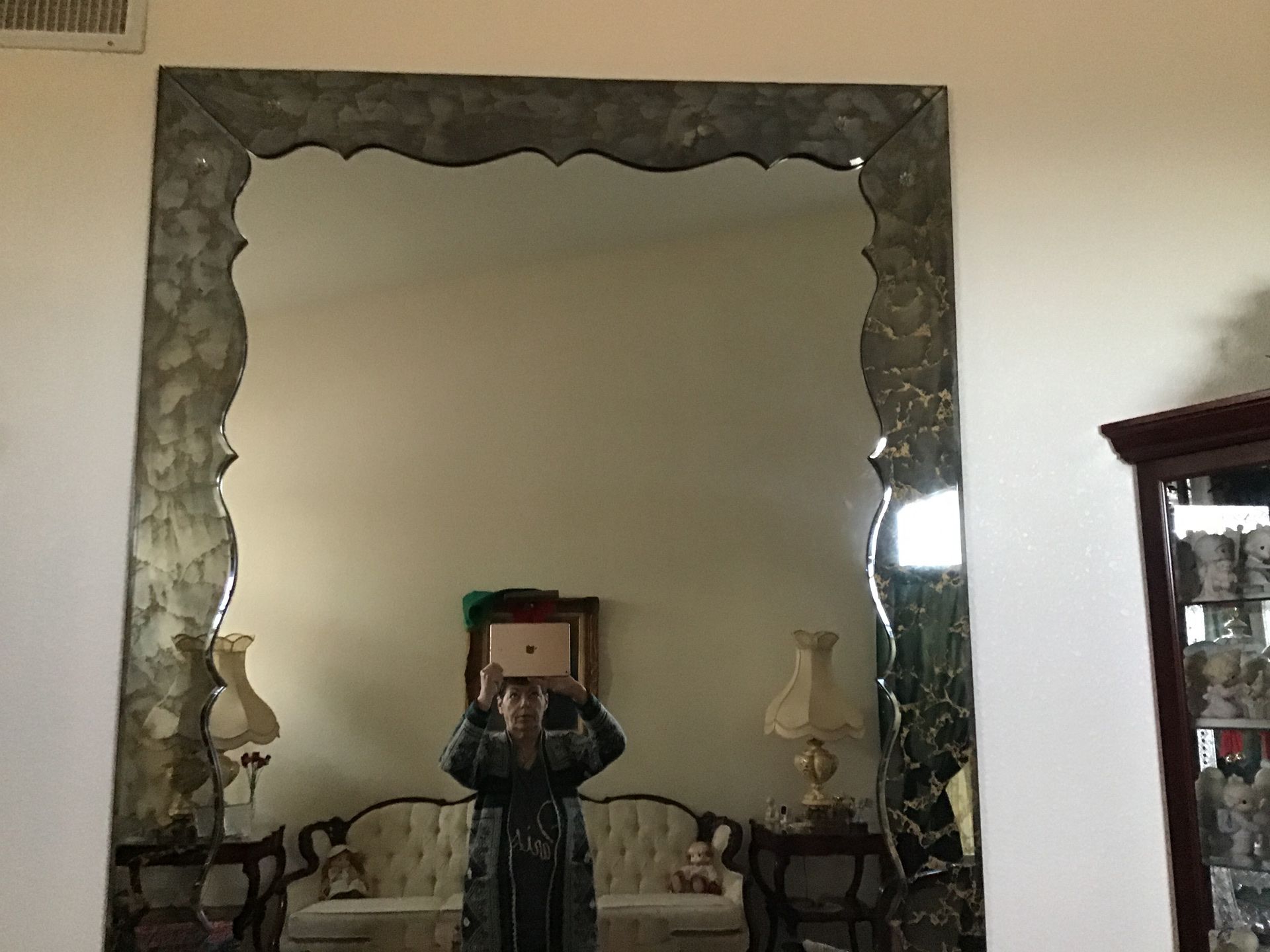Antique grey framed wall mirror