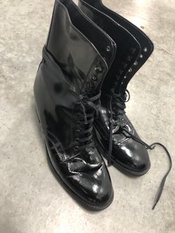 Black Patent Leather Lace-Up Combat Boots