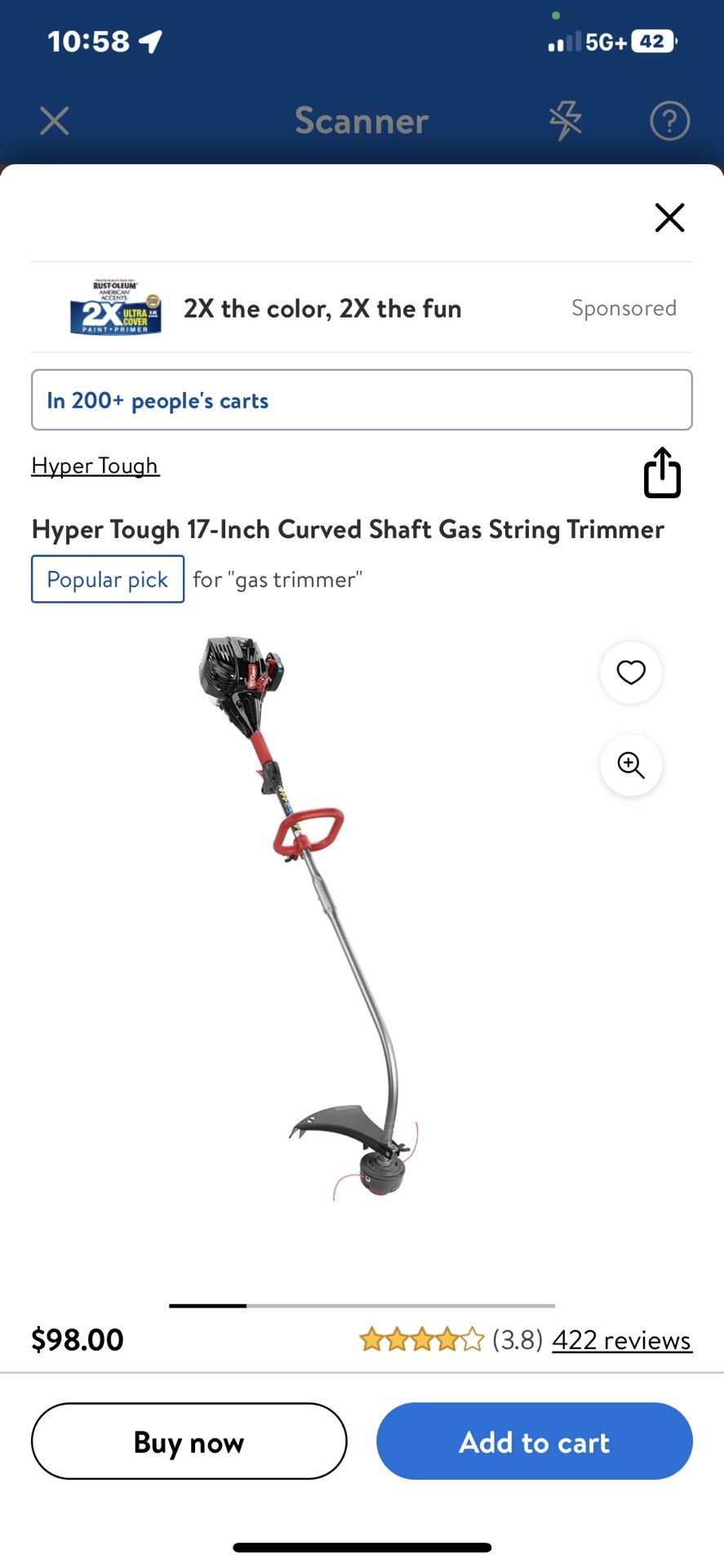 Hyper Tough 17-Inch Curved Shaft Gas String Trimmer