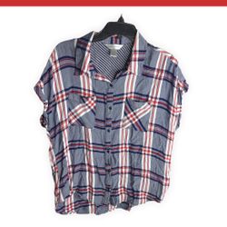 Christopher & Banks Red, White, And Blue Flannel Button Shirt L