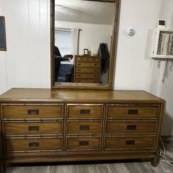 Mid Century Wood Dresser. Bamboo Deco.