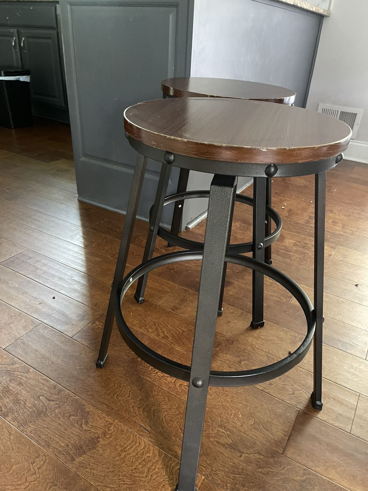 2 Wooden And Steel Bar Stools