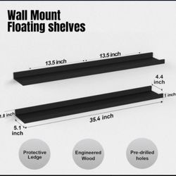 35.4" Black Floating Wall (2) Shelves with Lip | Modern Wall Mounted Picture Ledge for Bedroom, Nursery, Living Room, Bathroom, Kitchen !!!!