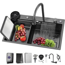 Waterfall Kitchen Sink In Color Black 