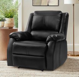 Black genuine leather recliner chair