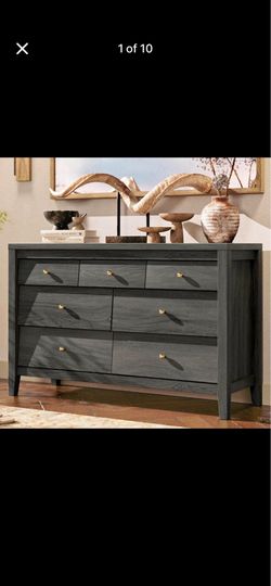 7 Drawer Dresser for Bedroom, 47" Farmhouse Wood Chest of Drawers with Accent Beveled Panels