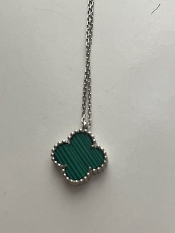 Sterling Silver Green Locket Pendant Clover Van Clef,