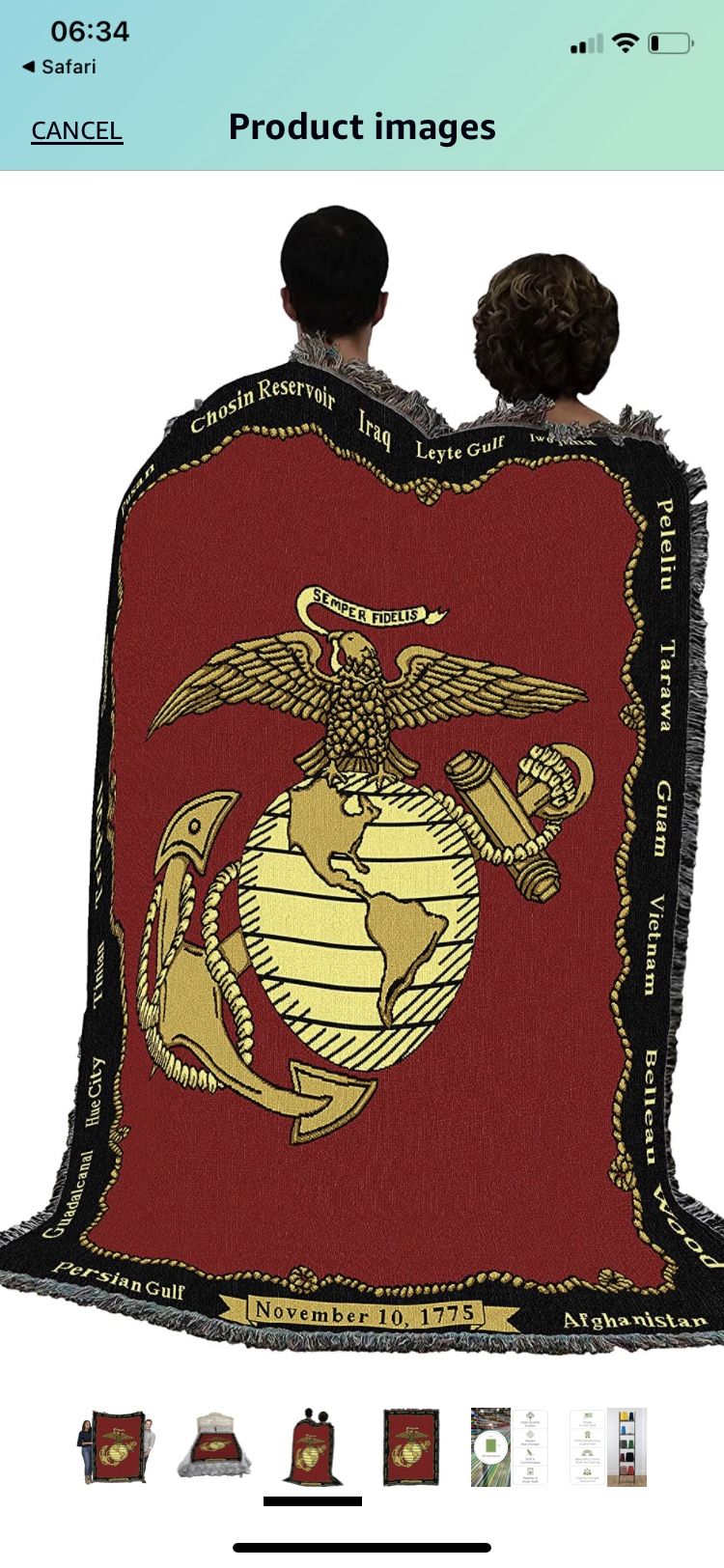 USMC Throw Blanket 72x54 Marine Corp Blanket