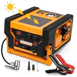 E-Ant 2000A Car Jump Starter with Air Compressor, 5W Solar Panel Portable Power Station, Tire Inflator 260PSI, Car Battery Charger with Inverter Dual 