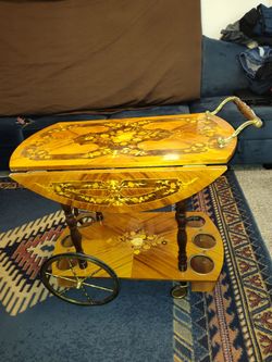 Vintage Marquetry Bar Tea Cart