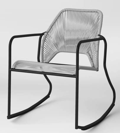 Brand New Set of 4 Gray Rattan & Black Rocking Chairs Patio Furniture Chair
