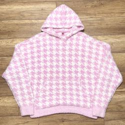 Skims Oversized Sherpa Fleece Plush Cozy Pink Stars Pattern Hoodie Womens L/XL