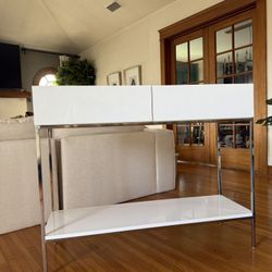 West Elm Console Table - White High Gloss Lacquer Finish 