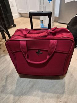 Vintage Atlantic Maroon Rolling Travel Tote Luggage Carry On Bag Suitcase