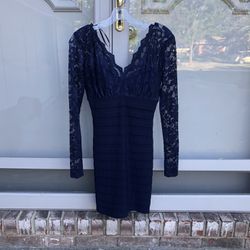 Midnight Blue Spandex-and-Lace Cocktail Dress (Size 7/8)