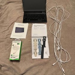 Silicone bands, chargers and iPad case with keyboard