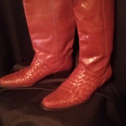7.5 Ladies New Rust Leather Boot Brazilian Basketweave