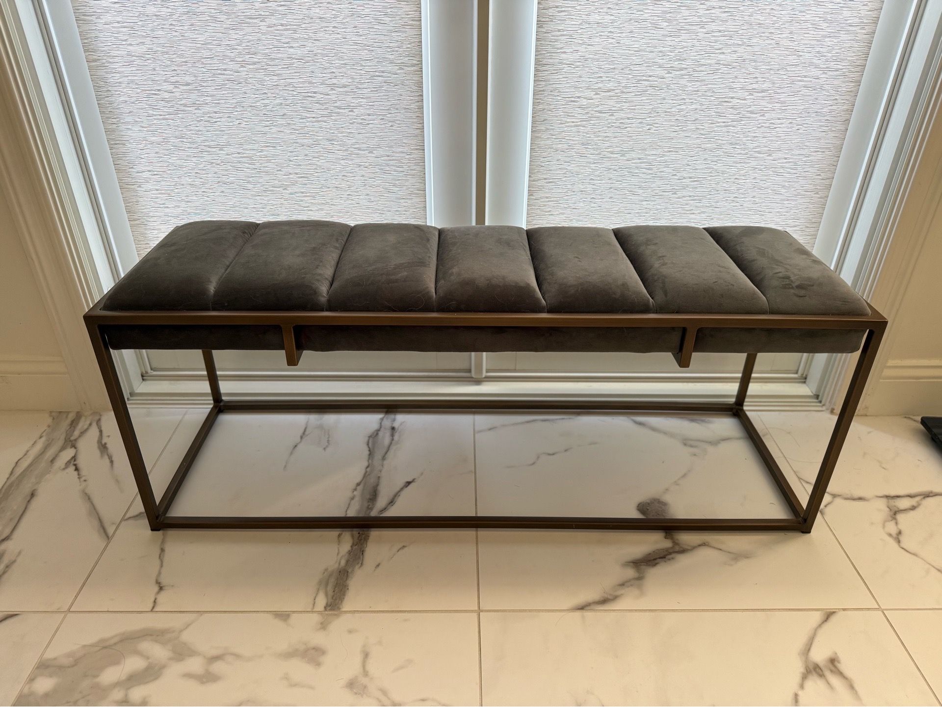 WEST ELM Bench in Gray Velvet Upholstery