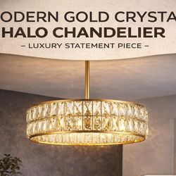 Designer Gold Crystal Halo Chandelier – Glam Dining Room Upgrade