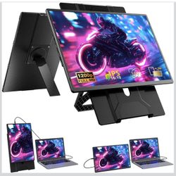 16.1" Laptop Screen Extender, 1200P FHD Portable Monitor for Laptop, 360° Rotating, Plug & Play, Detachable Stand, Height Adjustable, Seamless Frame, 