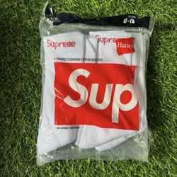 Supreme (Hanes) White Socks 4 Pack 