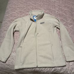 Kids Xl /women’s Small White Columbia Fleece Zip Up Jacket 