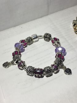Purple colors Silver Charm bracelet 7 inch