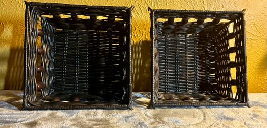 Vintage Victorian Style Beaded Wicker Baskets - Set of 2