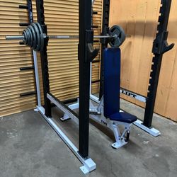Power Lift Commercial Squat/ Power Rack With New 300LB Olympic Weight Set & Matching Power Lift Weight Bench