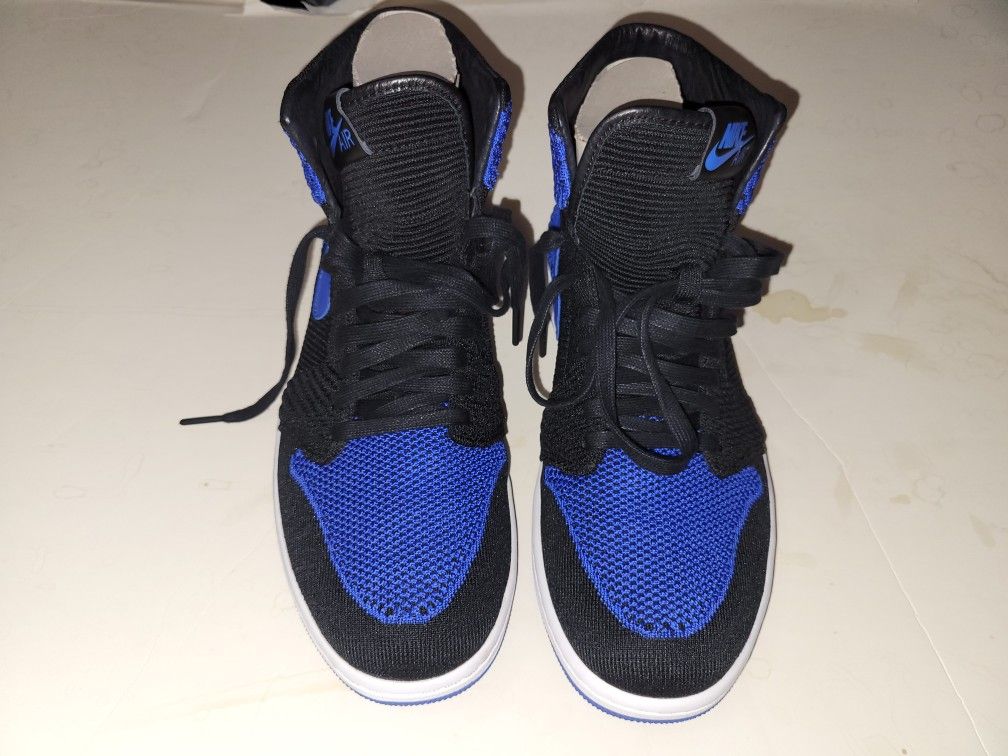 SIZE 13 NIKE AIR JORDAN RETRO HI FLY KNIT BLACK GAME ROYAL WHITE