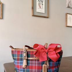 Vintage Coach Holiday Tartan Plaid Mini Bag Tote