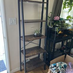 Freestanding Ladder Bookshelf with Installed Shelf Lighting