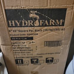 Hydrofarm 6x6 Blk Square Pot.  50 Count 