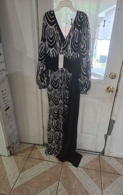 New black silver elephant long dress
