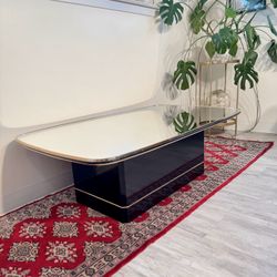 Vintage Postmodern Coffee Table With Mirror Top and Black Laquered Pedestal Base