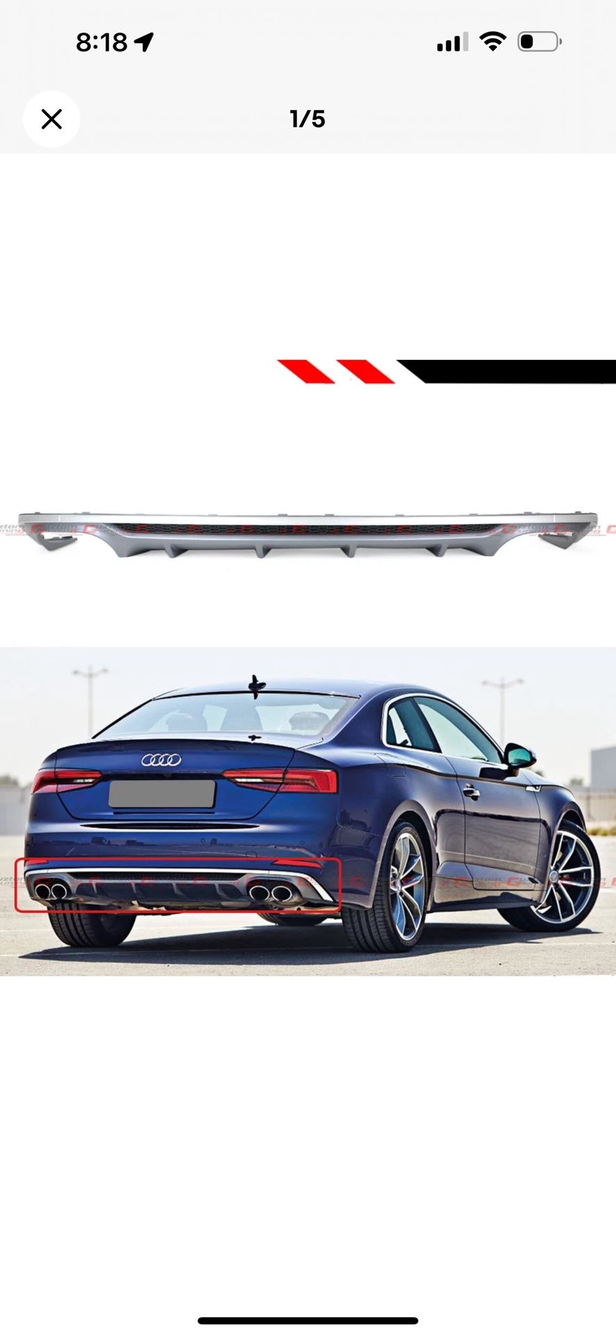 FOR 2018-2019 AUDI A5 SLINE 2/4 DOOR B9 S5 STYLE SHARK FIN REAR BUMPER DIFFUSER