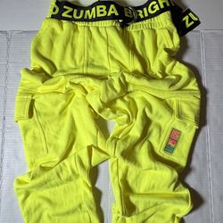 Pre Owned Last Photo Spot on Waist Band I have not tried to remove spot Zumba Wear Fitness Sports Bra Cargo Fleece Joggers w/ Belt Neon Yellow Sz S 