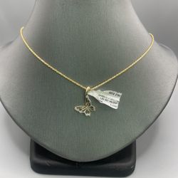 10kT Gold And Diamond Butterfly Charm With 10Kt Gold Rope Chain