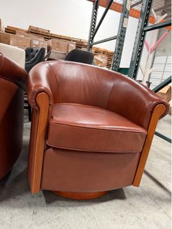 Genuine Leather Upholstered Swivel Barrel Chair，set for 2