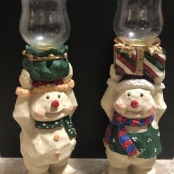 Festive Snowman Candle Holders Home Decor Accents