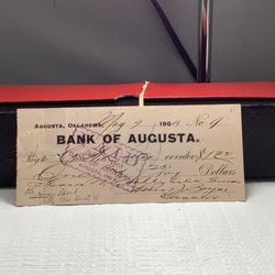 Very scarce Oklahoma Territory issued check from the Bank of Augusta Oklahoma 1904!! ~(IVID#1341//OFRUP)