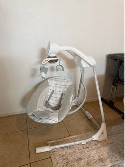 Ingenuity InLighten 5-Speed Baby Swing - Swivel Infant Seat, 5 Point Safety Harness, Nature Sounds, Lights